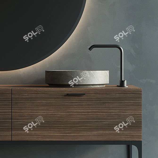 Grate 03 Vanity Set: Wood-Walled, Marble-Washed, Mirror-Lit 3D model image 2