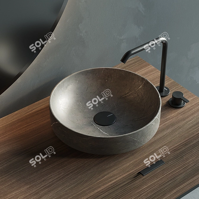 Grate 03 Vanity Set: Wood-Walled, Marble-Washed, Mirror-Lit 3D model image 3