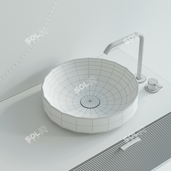 Grate 03 Vanity Set: Wood-Walled, Marble-Washed, Mirror-Lit 3D model image 5