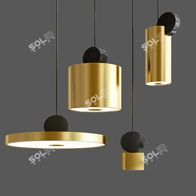 Elegant Brass and Black LED Lamp 3D model image 1