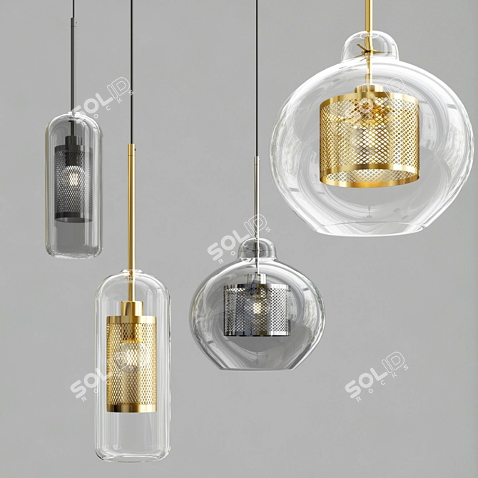 Elegant Metal and Glass Pendant Light 3D model image 1