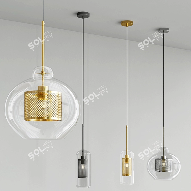 Elegant Metal and Glass Pendant Light 3D model image 2