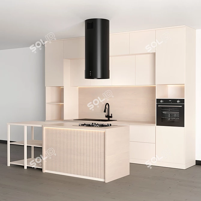 Modern Kitchen with Island & Appliances 3D model image 2