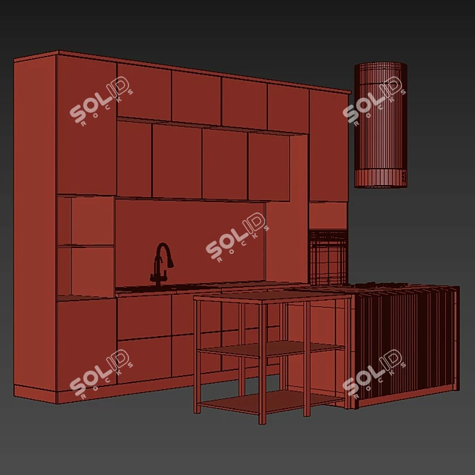 Modern Kitchen with Island & Appliances 3D model image 4