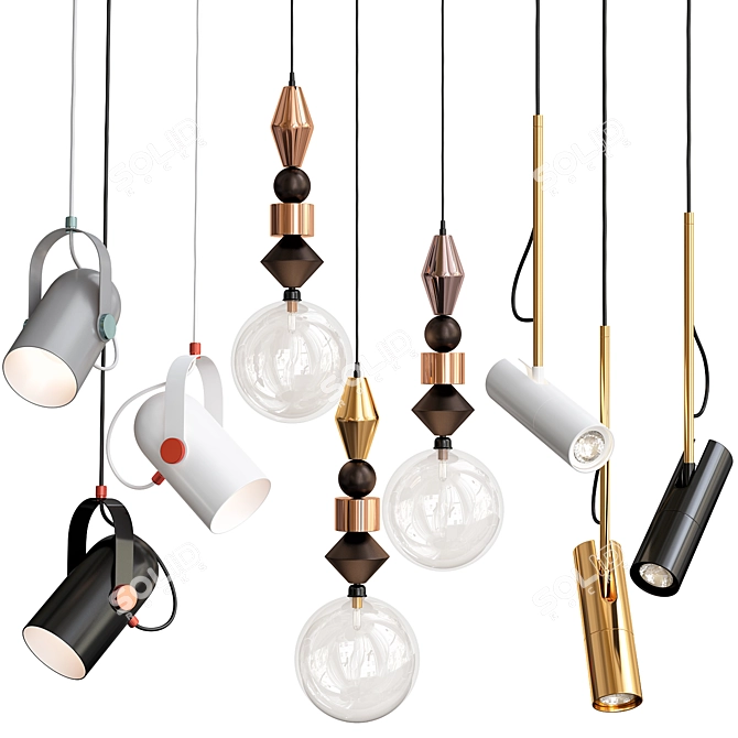 Elegant Pendant Lighting Set 3D model image 1