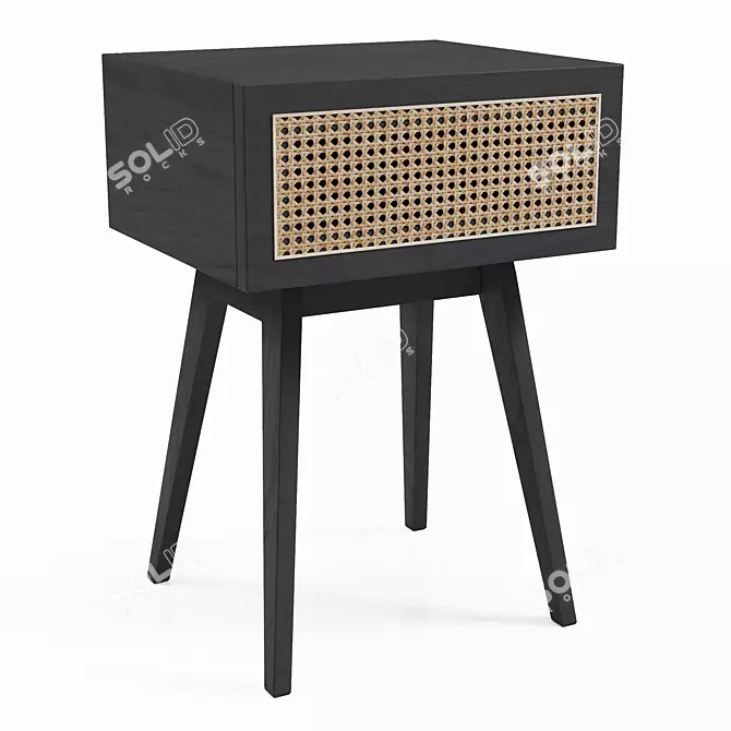 Sleek H&M Bedside Table with Rattan Drawer 3D model image 1