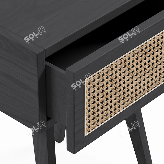 Sleek H&M Bedside Table with Rattan Drawer 3D model image 3