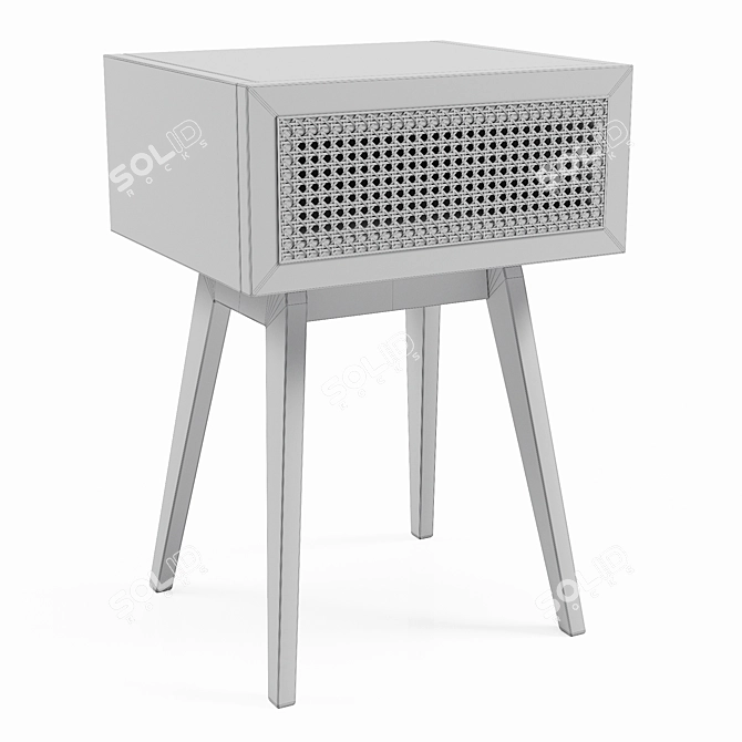 Sleek H&M Bedside Table with Rattan Drawer 3D model image 4