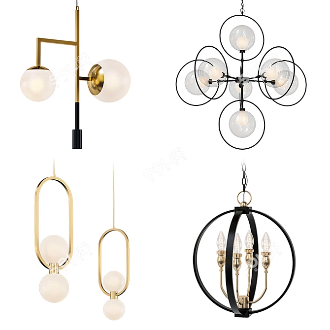 Elegant Chandeliers Set - Illuminate Your Space 3D model image 1