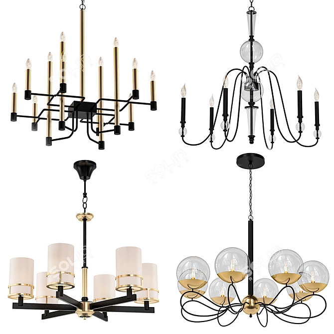 Elegant Chandelier Set, 300 Options 3D model image 1