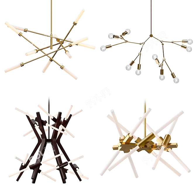 Linger LED Abstract Chandelier - Illuminate Your Space 3D model image 1