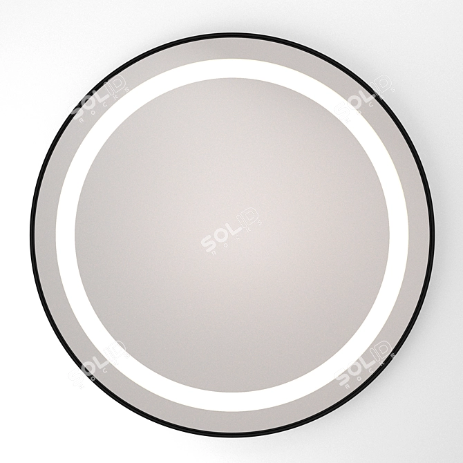 Sleek Steel Framed Round Mirror 3D model image 2