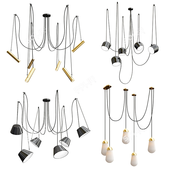 Elegant Chandelier Collection: Ole Pepo, Aim 5 Light, Ole Multiple, Apparatus Pendant 3D model image 1