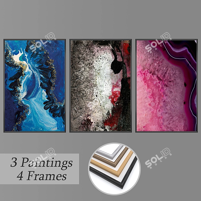 Artistic Trio: Set of Wall Paintings 3D model image 1