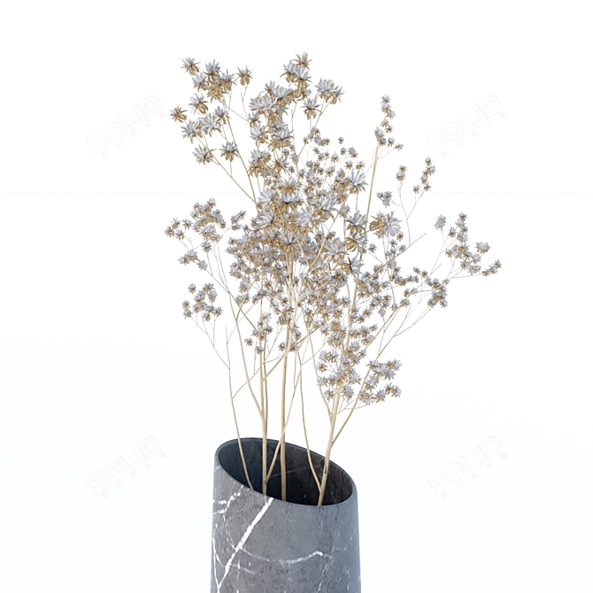 Elegant Marble Vase with Dried Flowers 3D model image 2