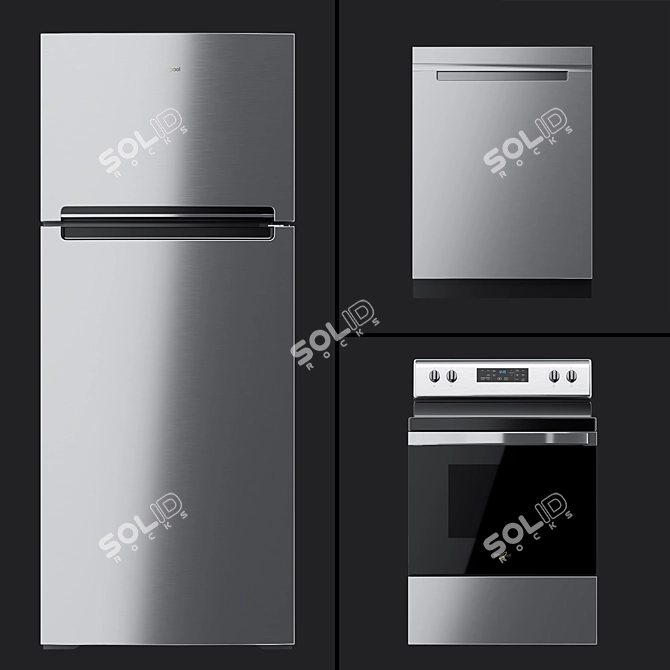 Whirpool Kitchen Set: Stove, Fridge & Dishwasher 3D model image 1