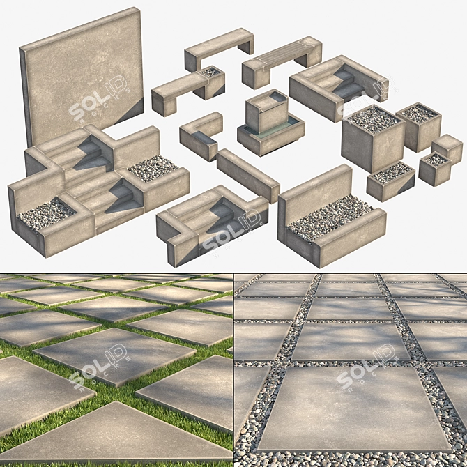 Modern Garden Elements Kit 3D model image 1