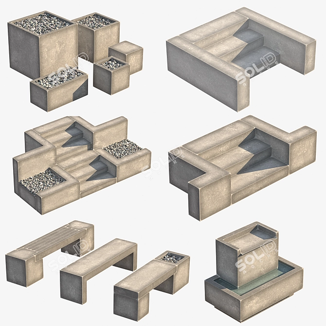 Modern Garden Elements Kit 3D model image 4