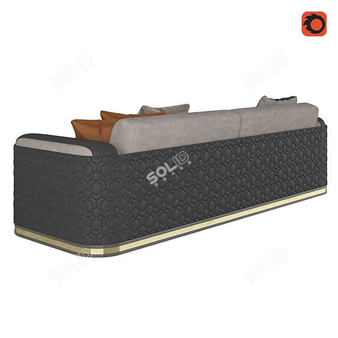 Elegant Gold-Trimmed Leather Sofa 3D model image 6