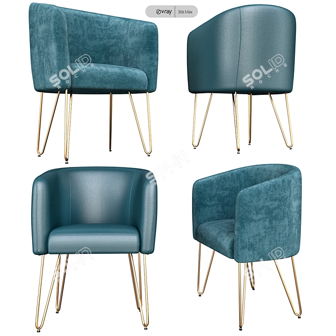 Velvet Gold Accent Chair 3D model image 2