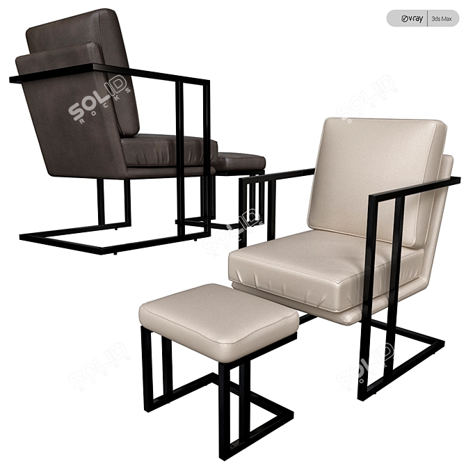 Industrial Roman Leather Lounge Chair 3D model image 1