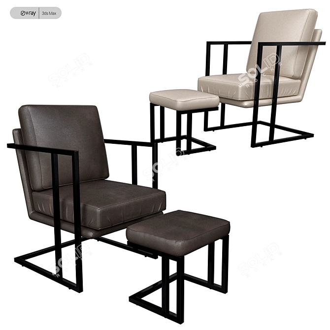 Industrial Roman Leather Lounge Chair 3D model image 2