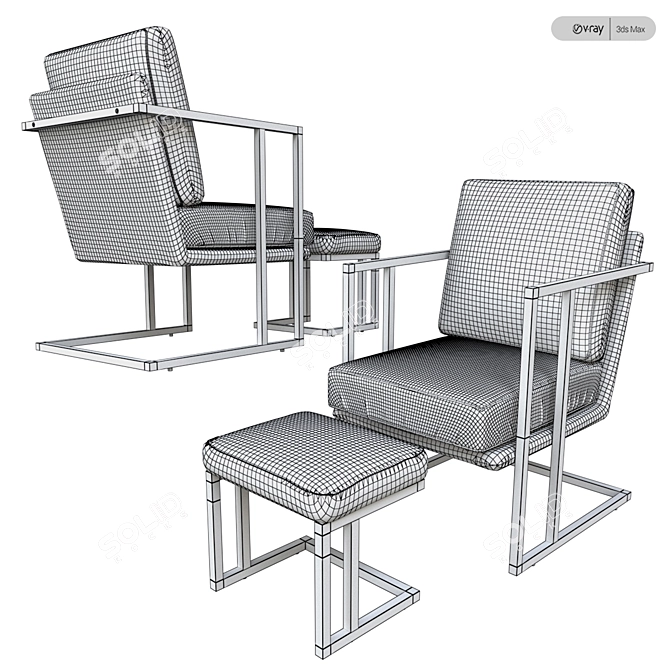 Industrial Roman Leather Lounge Chair 3D model image 3