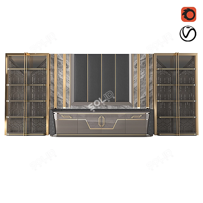 Modern Wood and Metal TV Unit 3D model image 4