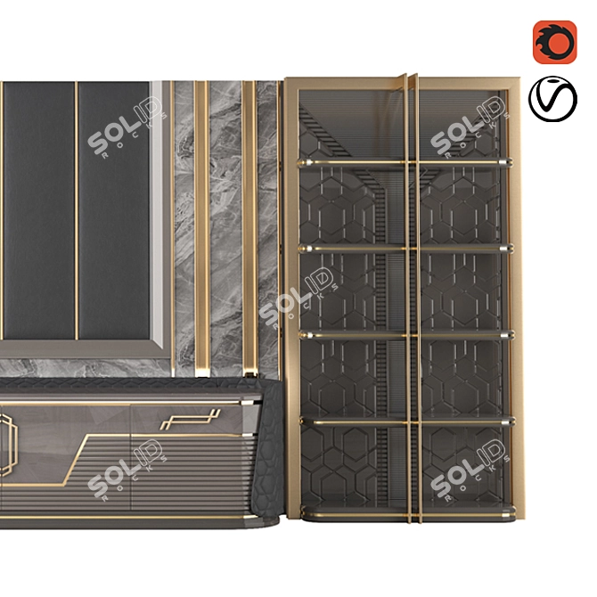 Modern Wood and Metal TV Unit 3D model image 6