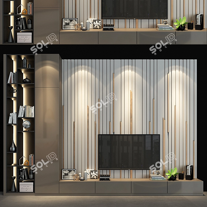 Stylish Cabinet in Rustic Oak 3D model image 1