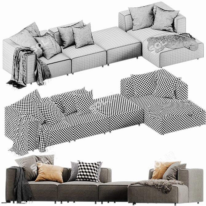 BoConcept Carmo Sectional - Modern Chaise Lounge 3D model image 3