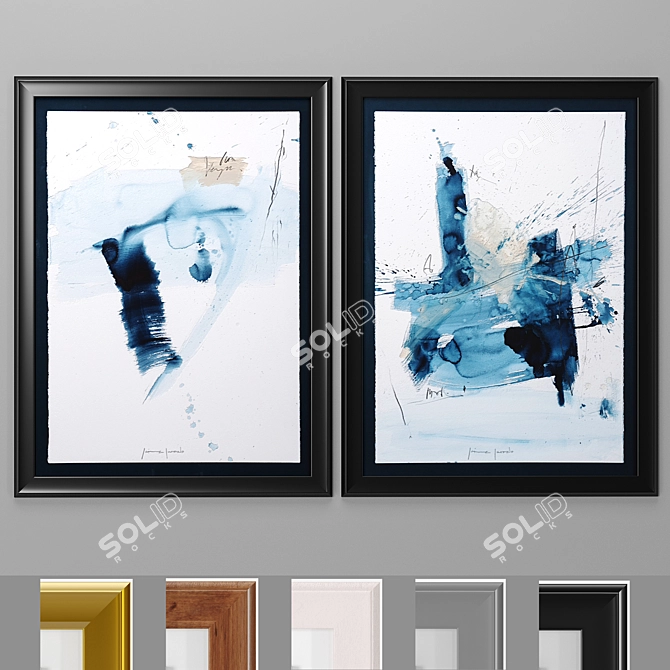 Azul I & II: Paper Painting, Framed Art by Novocuadro Art Company 3D model image 1