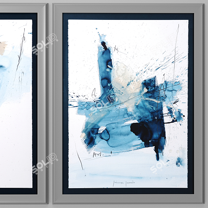 Azul I & II: Paper Painting, Framed Art by Novocuadro Art Company 3D model image 2