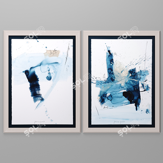 Azul I & II: Paper Painting, Framed Art by Novocuadro Art Company 3D model image 3