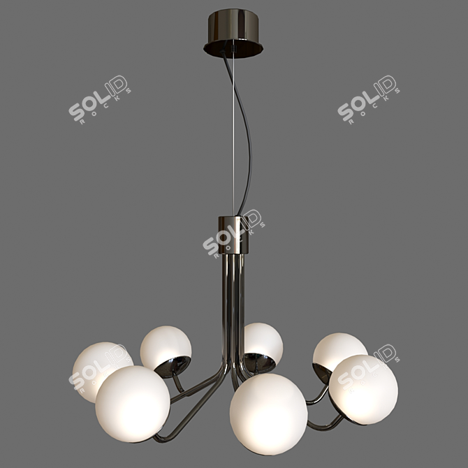 7-Light Chrome and Milk Glass Chandelier 3D model image 2