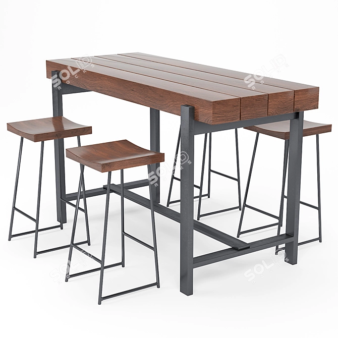 Modern Bar Table and Stool Set 3D model image 1
