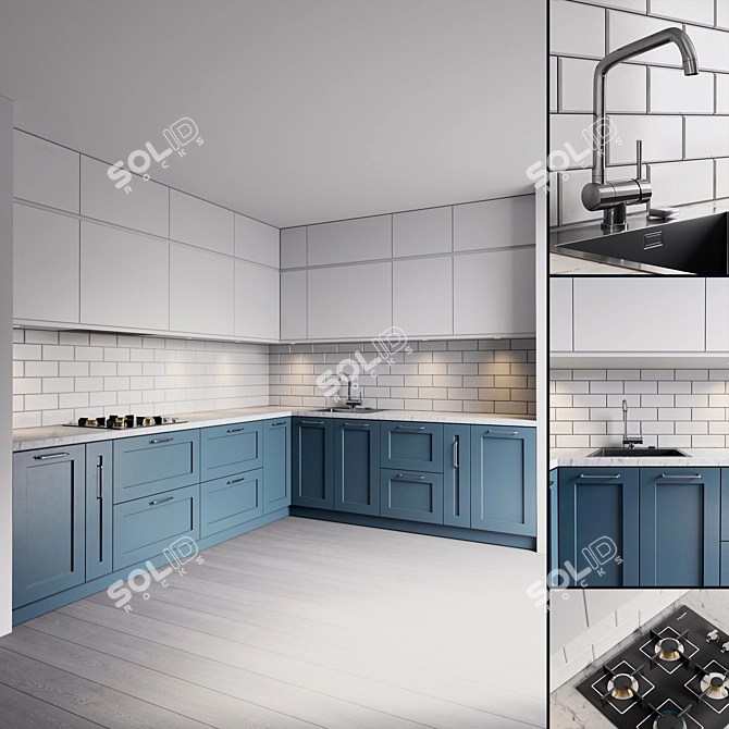 Modern Kitchen Set: Gas Hob, Sink, Hood 3D model image 1