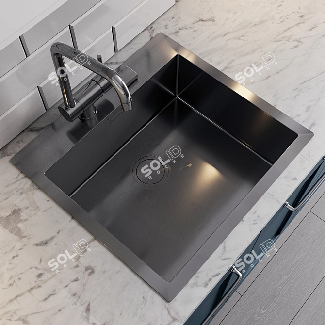 Modern Kitchen Set: Gas Hob, Sink, Hood 3D model image 3