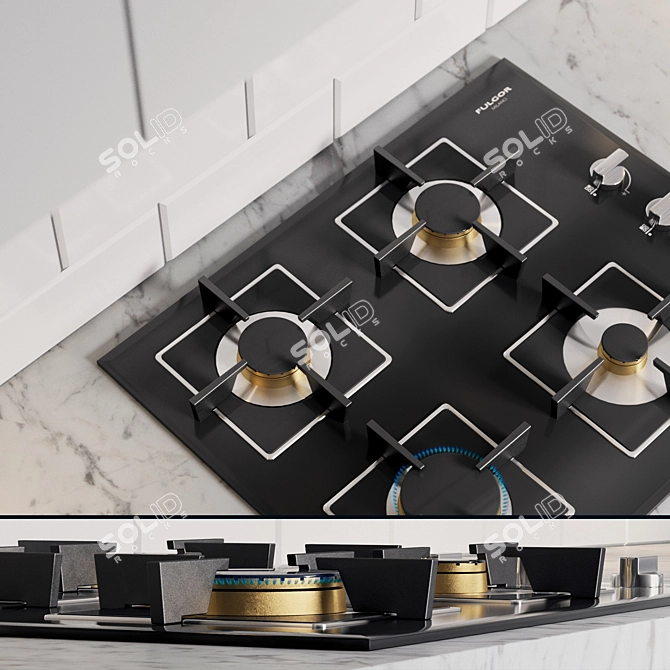 Modern Kitchen Set: Gas Hob, Sink, Hood 3D model image 4