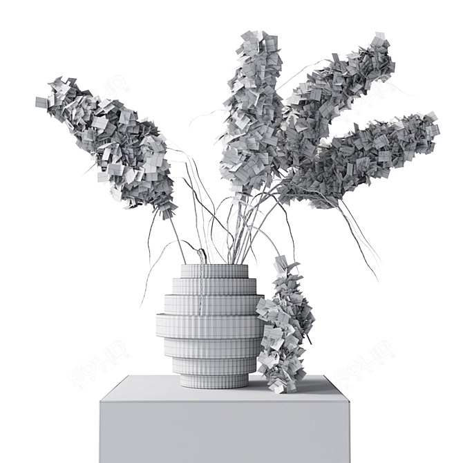 Sleek Black Vase with Pampas 3D model image 3