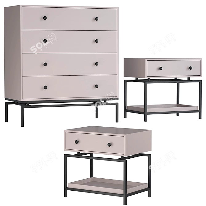 Classic Chest and Bedside Tables Set 3D model image 1