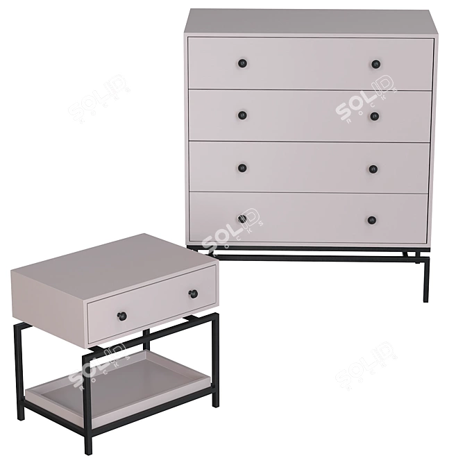 Classic Chest and Bedside Tables Set 3D model image 2