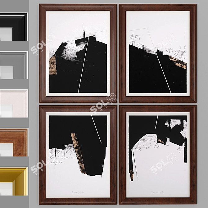 Minimal Black Paper Painting Framed 3D model image 1