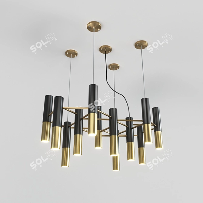 Modern Metal Pendant Chandelier, Black Gold  3D model image 1