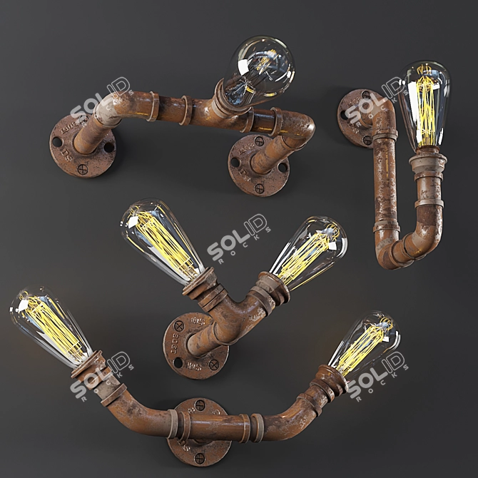 Rustic Pipe Wall Sconce 3D model image 2