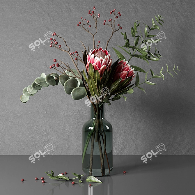 Elegant Protea & Eucalyptus Bouquet 3D model image 1
