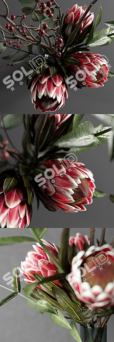 Elegant Protea & Eucalyptus Bouquet 3D model image 2
