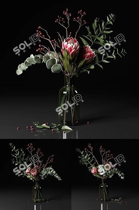 Elegant Protea & Eucalyptus Bouquet 3D model image 3