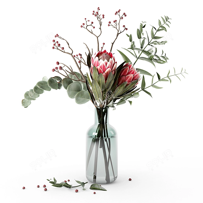 Elegant Protea & Eucalyptus Bouquet 3D model image 6