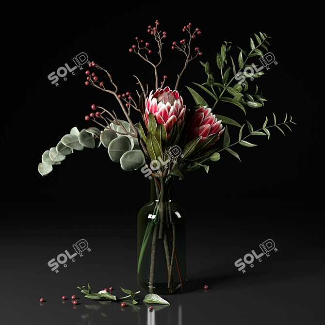 Elegant Protea & Eucalyptus Bouquet 3D model image 11